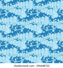 Vector Blue Abstract Floral Waves Seamless Pattern