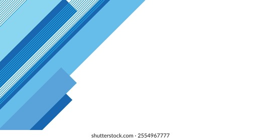 Vector blue abstract geometric background with gradient rectangle and line stripes on white background. Modern corporate concept design for