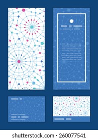 Vector blue abstract line art circles vertical frame pattern invitation greeting, RSVP and thank you cards set