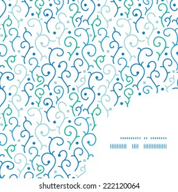 Vector blue abstract swirls frame corner pattern background