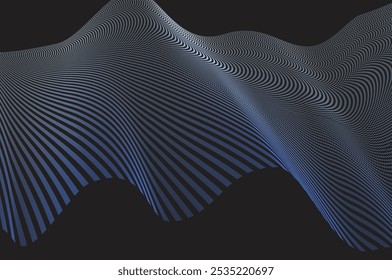 Vector blue abstract wave design element on dark background.  Dark abstract background flowing blue blue wave lines. Modern purple blue gradient. Futuristic technology and business concept.