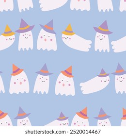 Vektor blau bezaubernde Geister nahtloses Muster. Perfekt für Stoff, Scrapbooking, Tapeten, Verpackungspapier, Textilien Projekte. Ideal für Kinder- und Babydesigns.