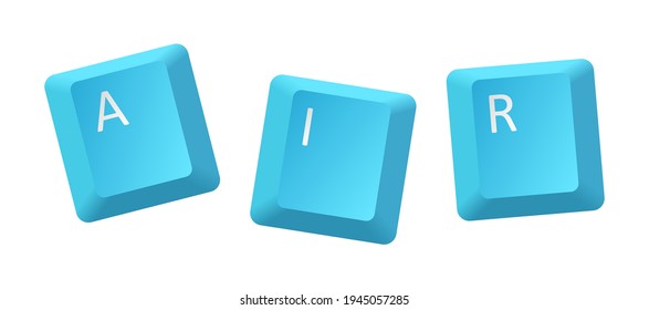 Vector Blue Air Key Inscription, Letter From Key Of Keyboard, Keyboard Is Very Useful Tool For Personal Computer, It Is Necessary To Write Words