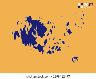 Mapa azul vectorial de las Islas Aland sobre fondo amarillo.