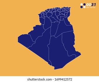 Vektorillustration blau von Algerien Karte auf gelbem Hintergrund.