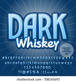 Vector blue Alphabet. Graphic style font. Text Dark Whiskey