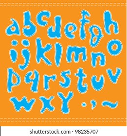 Vector blue alphabet on a orange background. / Blue alphabet.