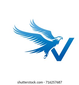 Vector Blue American Eagle Letter V Logo