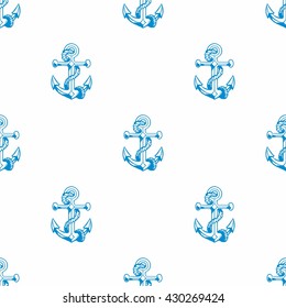 Vector blue anchor pattern on white background