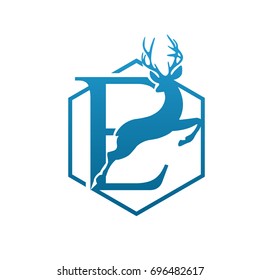 Vector Blue Antelope Single Letter E Logo
