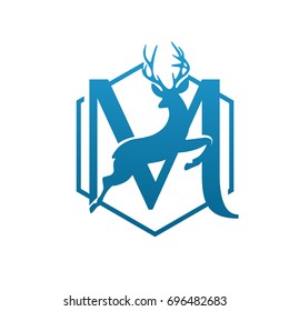 Vector Blue Antelope Single Letter M Logo