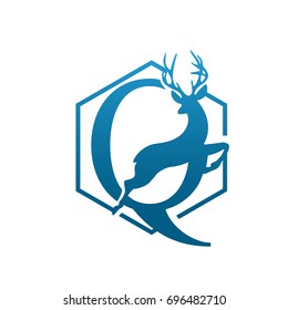 Vector Blue Antelope Single Letter Q Logo