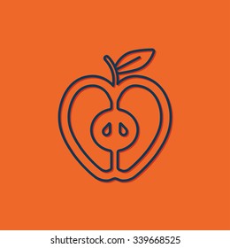 Vector blue apple icon on orange background 