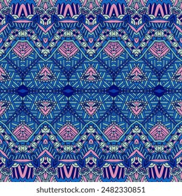 Vector blue arabesque ornament . Wall and surface design seamless pattern ornamental background. Doodle intricate damask textile baroque filigree.