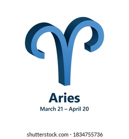 Signo de astrología zodiac Aries 3d azul vector. Símbolo de astronomía de diseño volumétrico. 