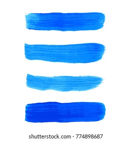 vector blue artistic hand drawn paint brush realistic texture strokes decoration elements set isolated white background
