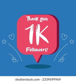 Vector blue background of 1000 followers with speech bubbles