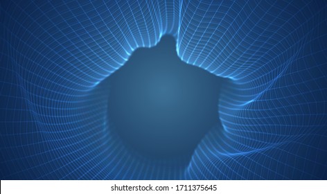 vector blue background of 3d polygonal mesh, bends, waves and flows