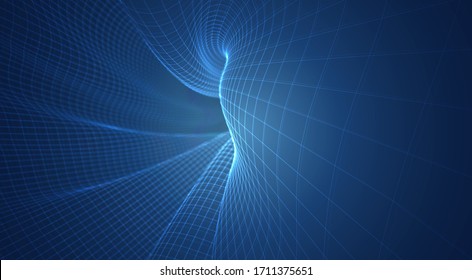 vector blue background of 3d polygonal mesh, bends, waves and flows