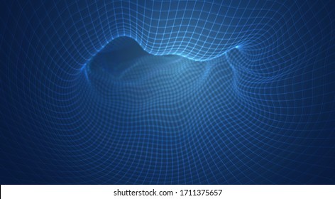 vector blue background of 3d polygonal mesh, bends, waves and flows