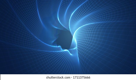vector blue background of 3d polygonal mesh, bends, waves and flows