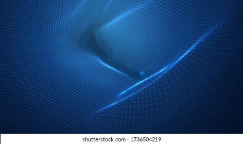 vector blue background of 3d polygonal mesh, bends, waves and flows