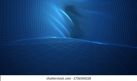 vector blue background of 3d polygonal mesh, bends, waves and flows