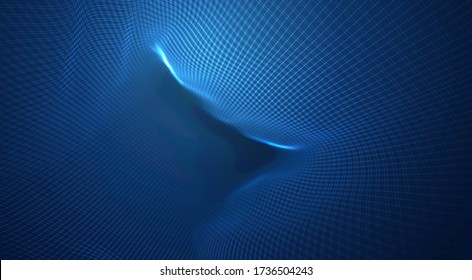 vector blue background of 3d polygonal mesh, bends, waves and flows
