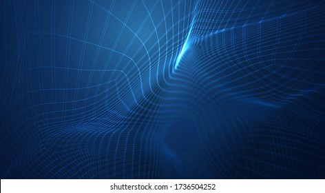 vector blue background of 3d polygonal mesh, bends, waves and flows