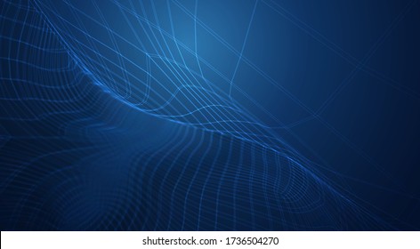 vector blue background of 3d polygonal mesh, bends, waves and flows