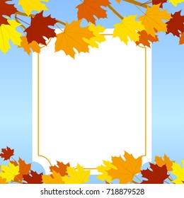 vector blue background with branch and autumn leaves