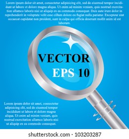 Vector blue background / brochure design with magnifier