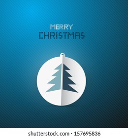 Vector Blue Background with Christmas Ball and Tree Made from Paper
