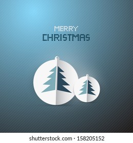 Vector Blue Background with Christmas Ball and Tree Made from Paper 
