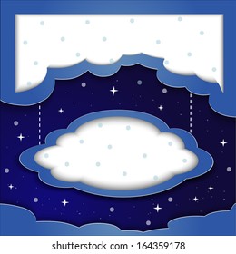 Vector blue background with clouds and the stars with space for text beautiful night, background labeling