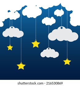 Vector blue background with clouds, and the stars