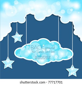 Vector blue background with clouds and the stars