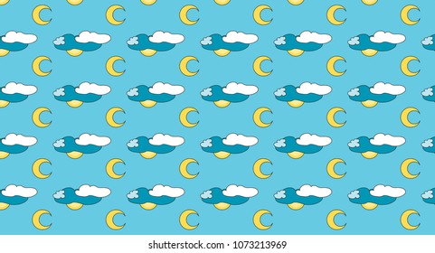 Vector blue background with Crescent moon and clouds