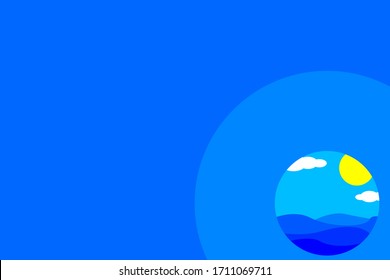 vector blue background design with illustration of the ocean in a small circle