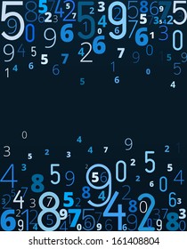 Vector blue background  from different numbers drops from top and bottom and copy space in center