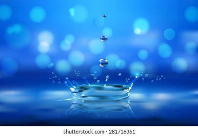 Vector Blue Background With Drops and Water Splash, Eps 10 Vector, Gradient Mesh and Transparency Used, Raster Version Available