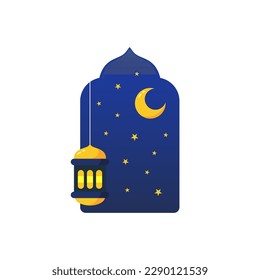 Vector blue background with flat lamps and moon for ramadan