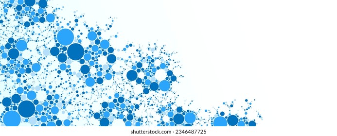 Vector blue background frame. Random ornament of balls, spheres, dots. The texture of a circular path. Poster for technology, presentations, business, medicine, computer screensavers.