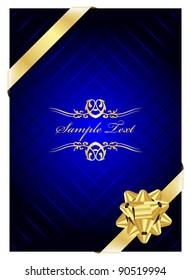 Vector blue  background with gold bow
