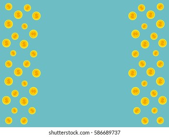 Vector blue background with golden coins and space for text