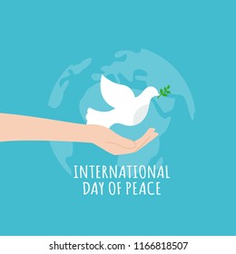 Vector blue background for International Day of peace. Concept illustration with dove of peace.