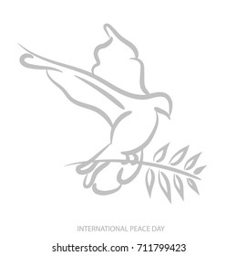 Vector blue background for International Day of peace. Concept illustration with dove of peace, olive branch. International Peace Day poster