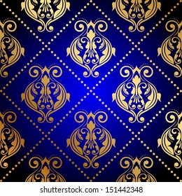 Vector blue background with luxury gold ornament