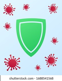 Vector blue background with red virus covid-19 or coronavirus. 2019-nCoV.  Novel coronavirus pandemic. Flat vector modern design