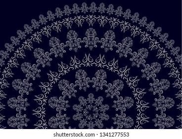 Vector blue background of a round pattern in the form of a mandala. Ancient decorative elements. Islamic, Arab, Indian, Ottoman motifs. Can be used for textile, greeting card, coloring book